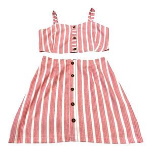 NWOT Small Red & White Stripes Cropped Top & Skirt Set
